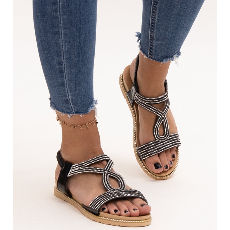 Sandálias pretas decoradas com zircões Detila preto 2