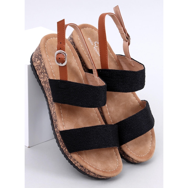 Wadoux Sandálias de cunha em cortiça preta preto 1