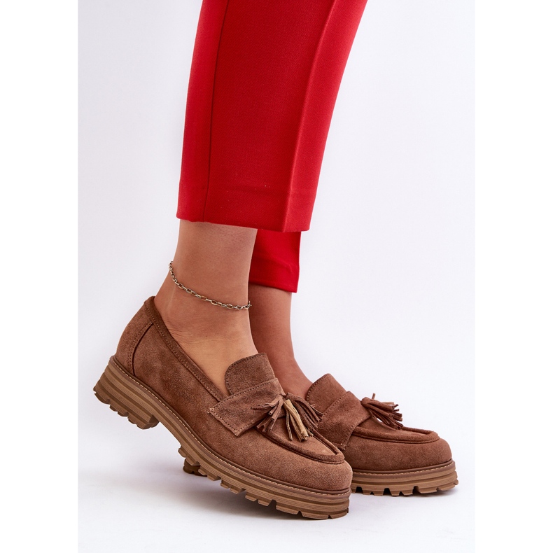 Zazoo 3469 Mocassins femininos de camurça com franjas, marrom castanho 2