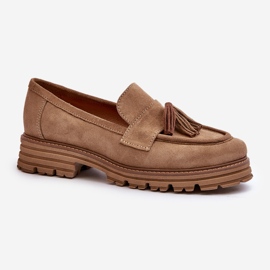 Zazoo 3469 Mocassins femininos de camurça com franjas, bege 1