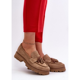 Zazoo 3469 Mocassins femininos de camurça com franjas, bege 2