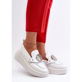 Zazoo 3486 Mocassins femininos de couro com decoração, brancos 2