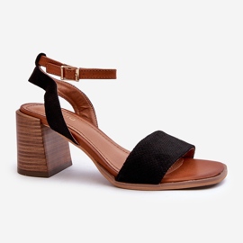 Sandálias femininas de salto alto confeccionadas em camurça ecológica preta Ronvia preto 1