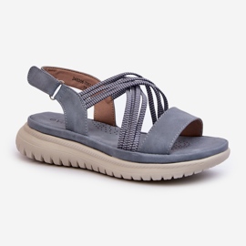 Sandálias femininas leves e confortáveis ​​com velcro, azul, Ceclea 1