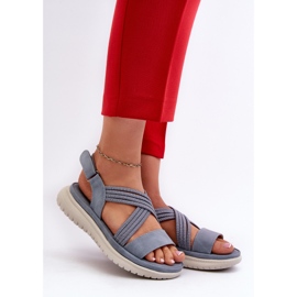 Sandálias femininas leves e confortáveis ​​com velcro, azul, Ceclea 2