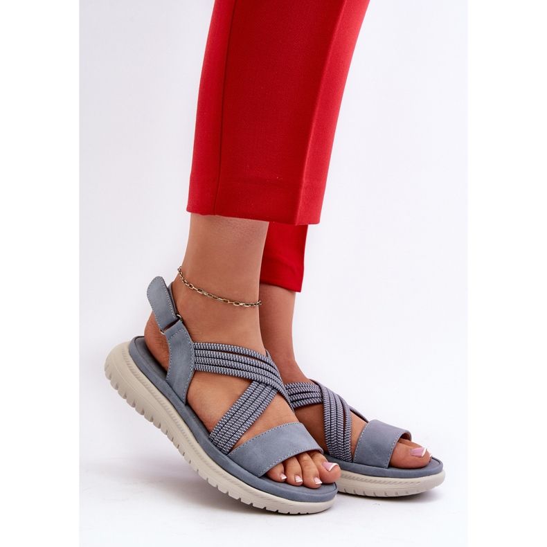 Sandálias femininas leves e confortáveis ​​com velcro, azul, Ceclea 2
