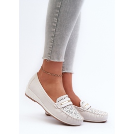 Mocassins femininos com padrão vazado em couro ecológico, Dusty White Nassnema branco 2