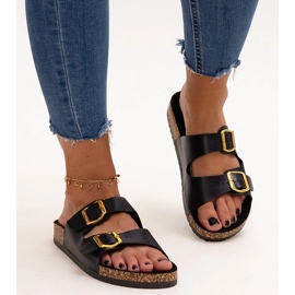 Chinelos pretos com sola de cortiça Oline 1