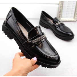 Mocassins femininos de couro envernizado com zircônia cúbica, pretos Filippo DP6240 1