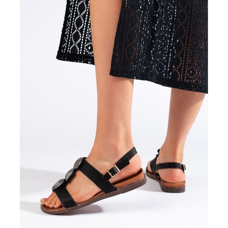 Sergio Leone Sandálias rasteiras confortáveis ​​pretas femininas preto 2