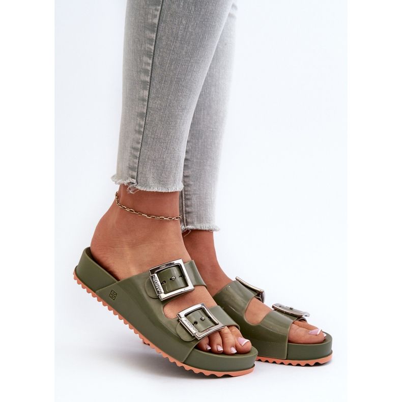 Slides lisos femininos ZAXY NN285057 Verde escuro 2