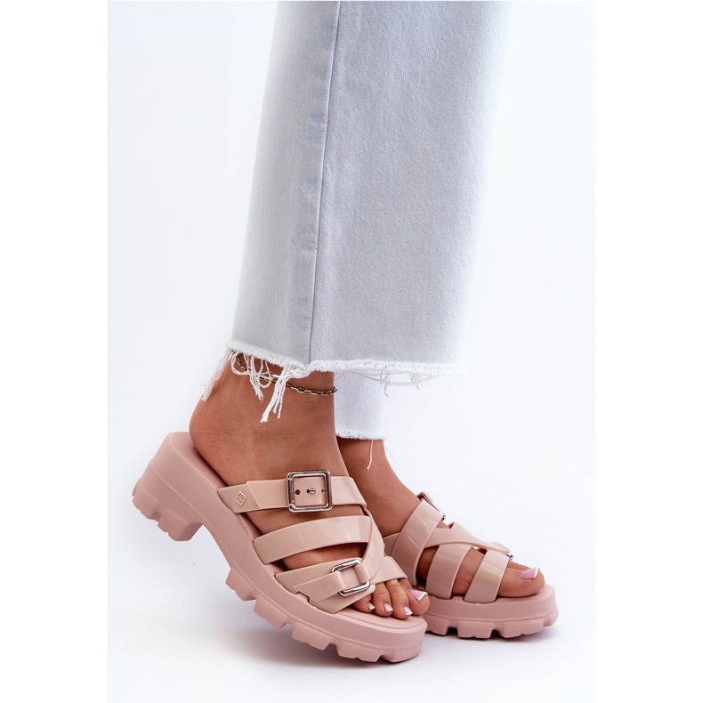 Chinelos femininos perfumados de salto baixo ZAXY NN285044 rosa claro 2