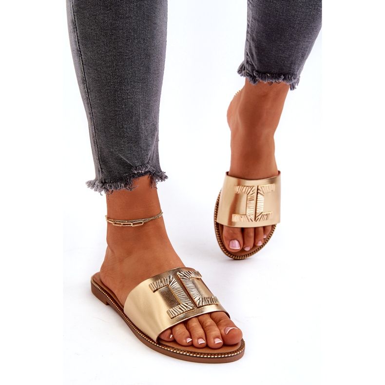 Seastar Chinelos femininos com decoração dourada dourado 1