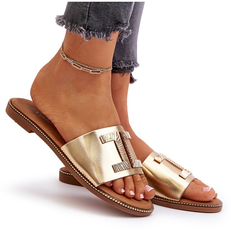 Seastar Chinelos femininos com decoração dourada dourado 4