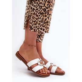 Chinelos planos femininos em couro ecológico Sergio Leone SK077H branco 2