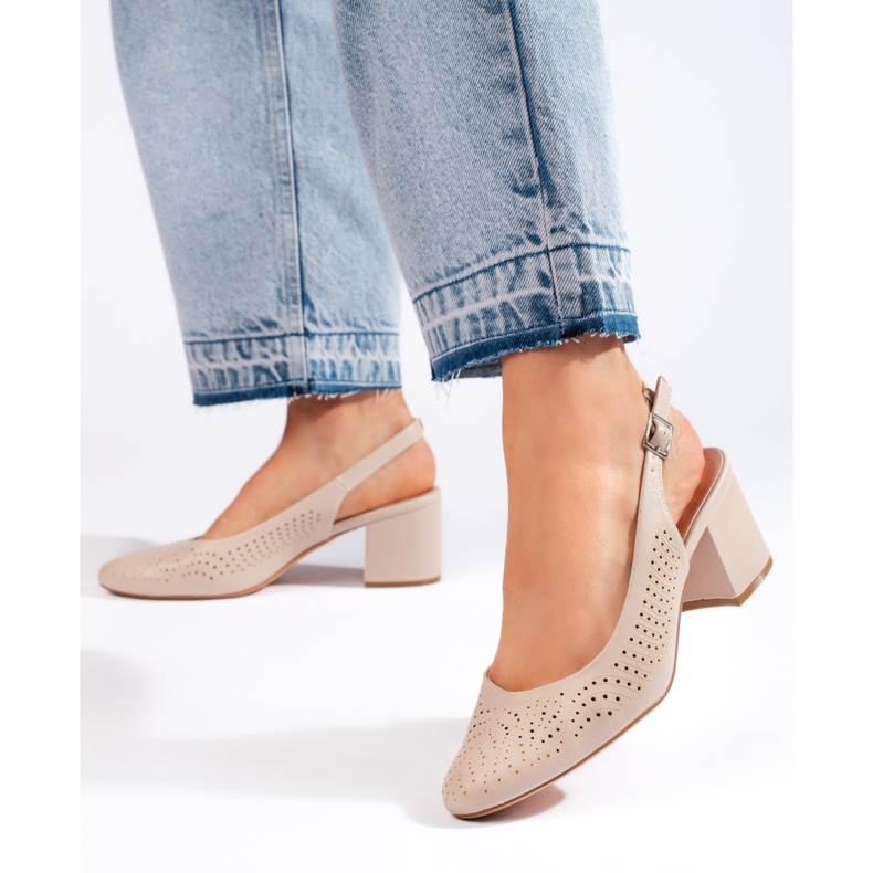Sapatos de salto alto perfurados de Sergio Leone bege 1