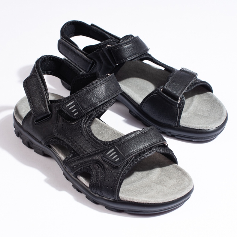 Sandálias masculinas confortáveis ​​de velcro pretas preto 1