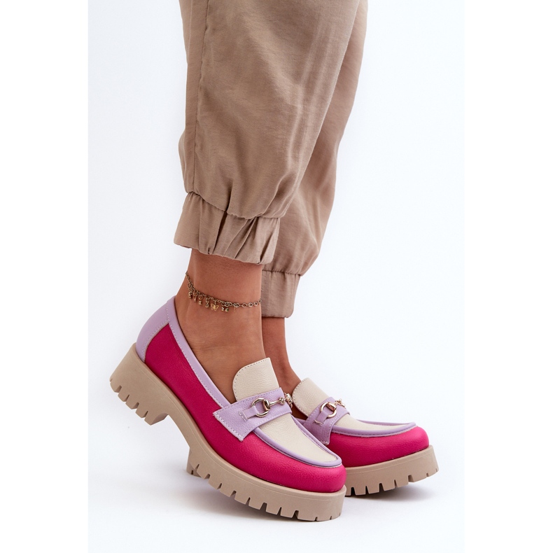 Mocassins femininos de couro Zazoo 3475, bege multicolorido 2