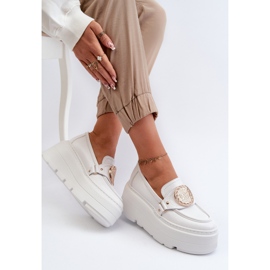 Zazoo 3458 Mocassins femininos de couro com decoração, brancos 1