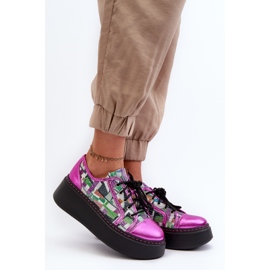 Tênis feminino de couro com plataforma Maciejka 06479-15 Fúcsia rosa 2