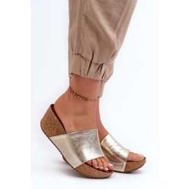 Zazoo 40289 chinelos femininos de couro com cunha de cortiça, dourados 2