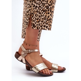 Zazoo 40027 Sandálias femininas de couro plano, douradas dourado 2