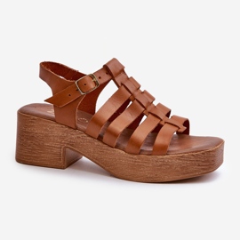 Sandálias femininas de couro Zazoo 40410, marrom castanho 1