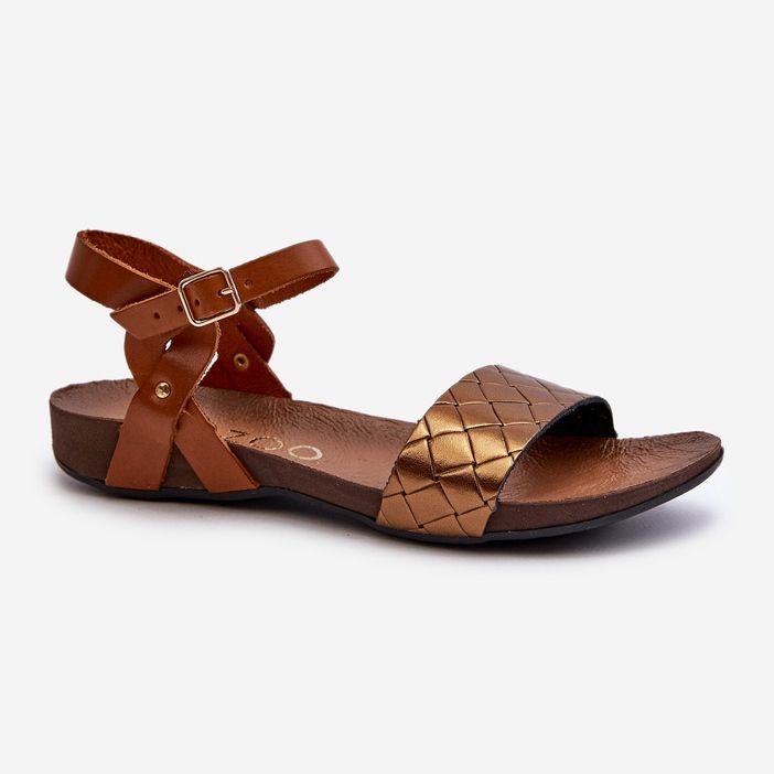 Zazoo 40027 Sandálias femininas de couro raso, cobre marrom 1