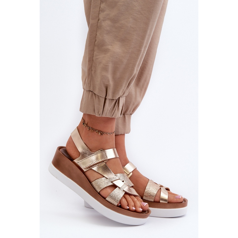 Zazoo 40397 Sandálias femininas de couro na plataforma, douradas dourado 2