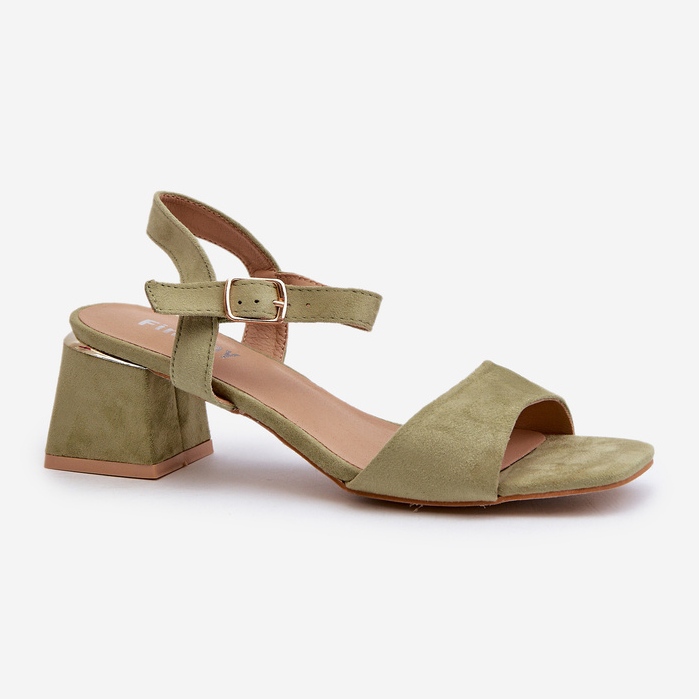 Sandálias femininas em bloco confeccionadas em camurça ecológica, verde Leisha 1