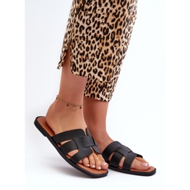 Chinelos planos femininos em couro ecológico, preto Risamay 2