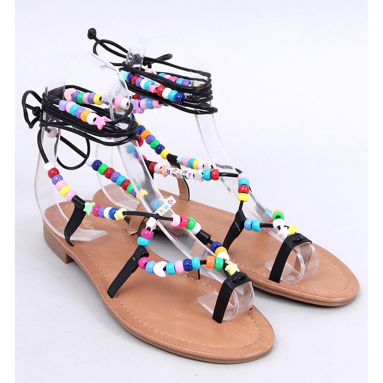 Maios Sandália romana preta com missangas preto 1