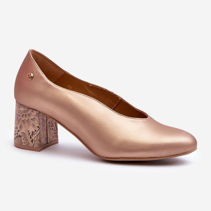 Sapatos elegantes de couro com salto alto Maciejka 06422-25 dourado 1