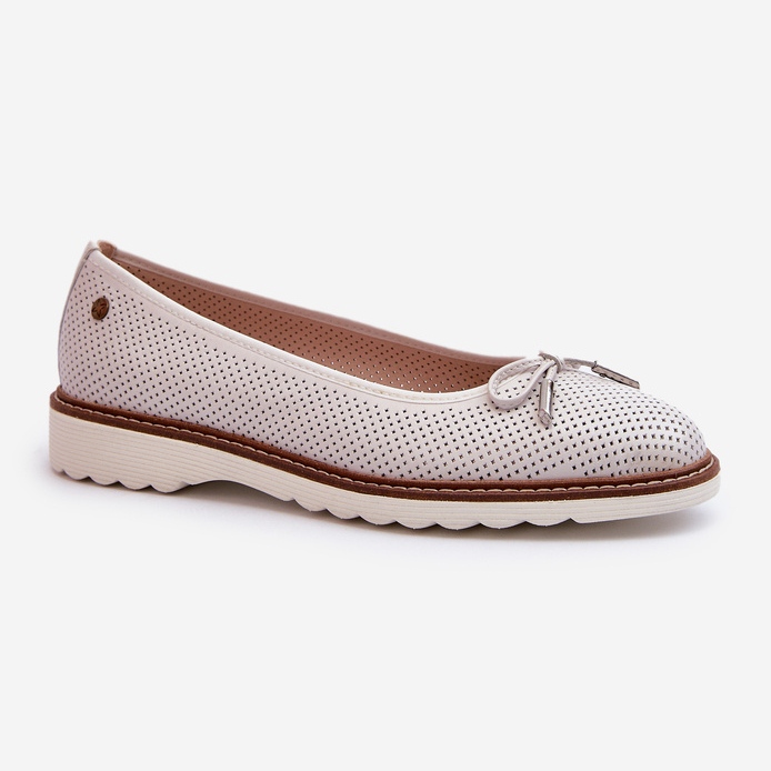 Sapatos de bailarina femininos abertos feitos de couro natural Maciejka P6509-11 branco 1
