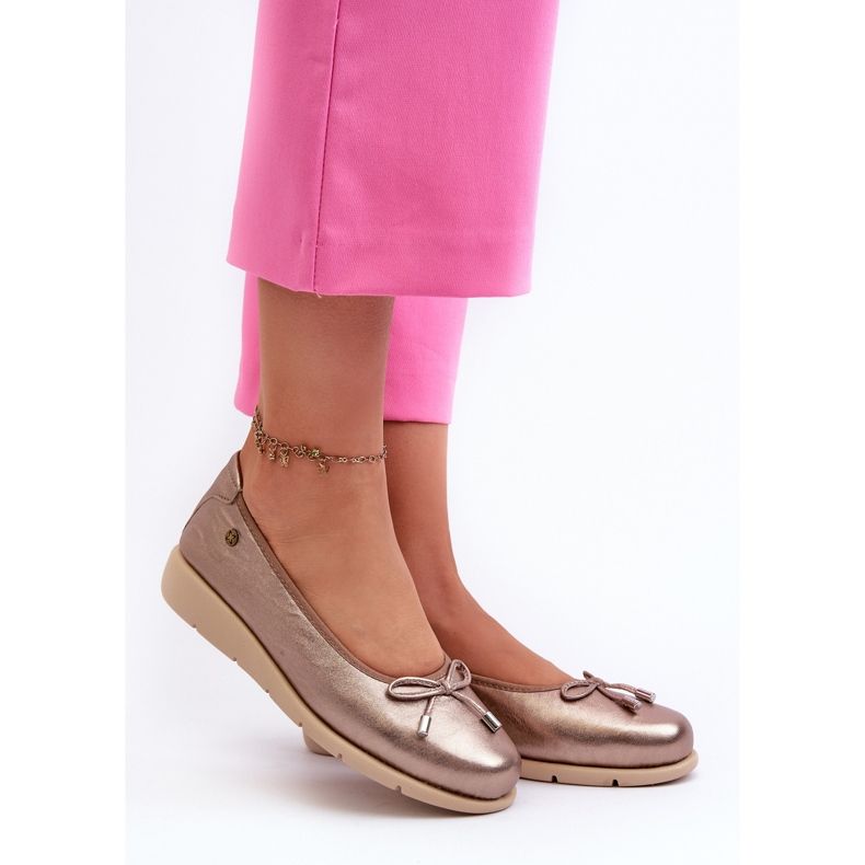 Sapatos de bailarina femininos elegantes feitos de couro natural Maciejka P6504-25 dourado 2