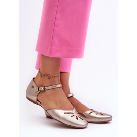 Sandálias femininas de couro Maciejka 06641-25 Ouro dourado 2