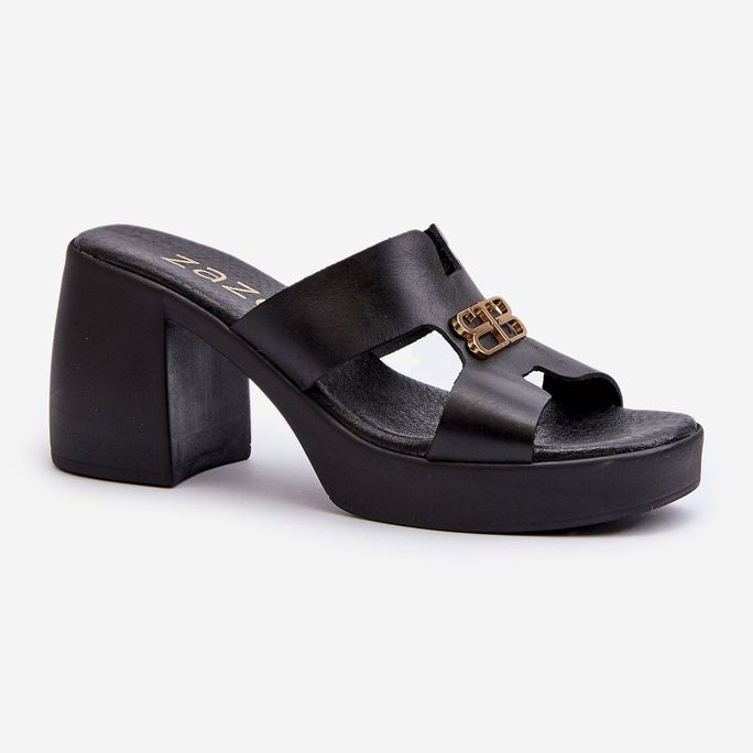 Zazoo 40419 chinelos femininos de couro com recortes e decoração, pretos 1