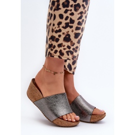 Zazoo 40291 chinelos femininos de couro com cunha de cortiça, grafite cinza 2