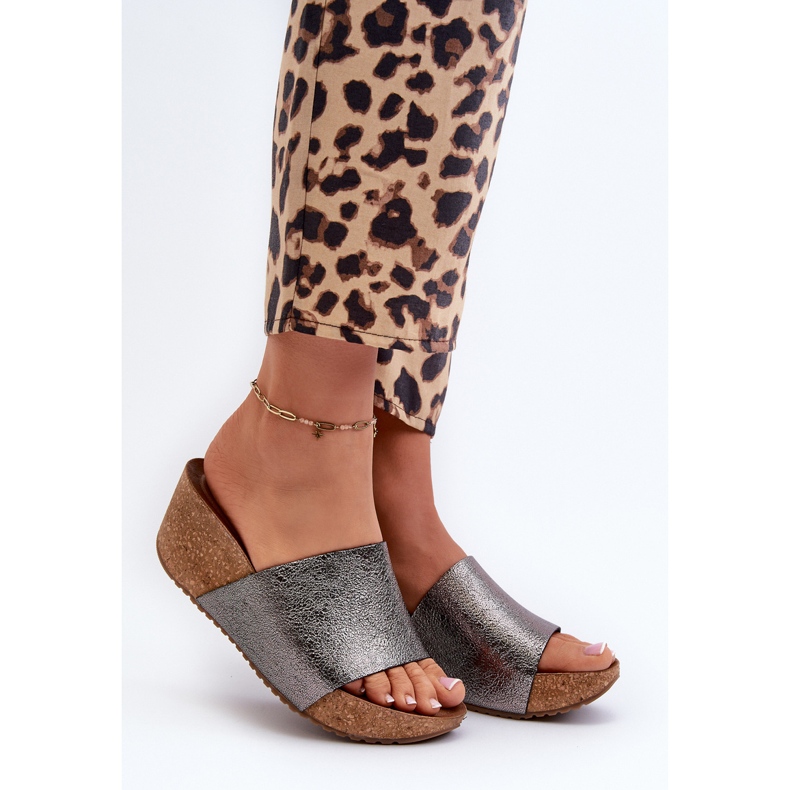 Zazoo 40291 chinelos femininos de couro com cunha de cortiça, grafite cinza 2