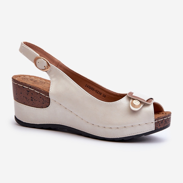 Evento Sandálias femininas de cunha leve sapatos confortáveis ​​bege e prata Efravia 1