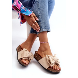 Seastar Chinelos femininos bege sobre plataforma de cortiça com laço 3