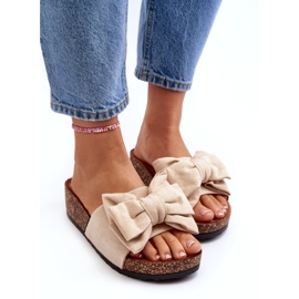 Seastar Chinelos femininos bege sobre plataforma de cortiça com laço 2