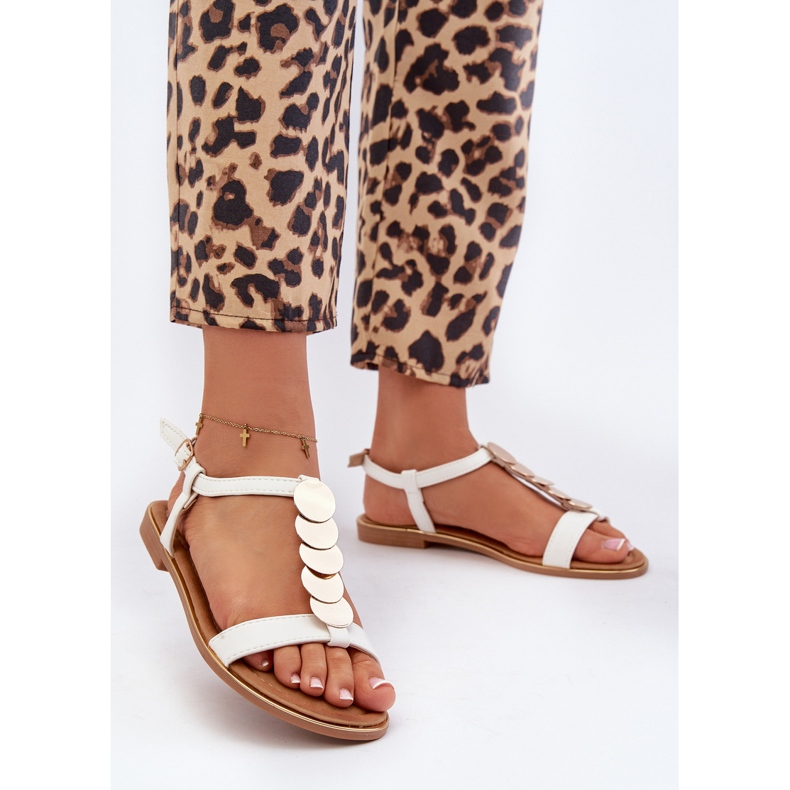 Sandálias rasteiras femininas confeccionadas em couro ecológico, Jeritellia branca branco 2