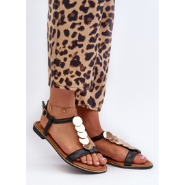 Sandálias Rasteiras Femininas Confeccionadas em Couro Ecológico Preto Jeritellia 1