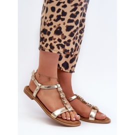 Sandálias rasteiras femininas com decorações douradas Muridia dourado 1