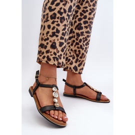 Sandálias rasteiras femininas com enfeites pretas Muridia preto 2