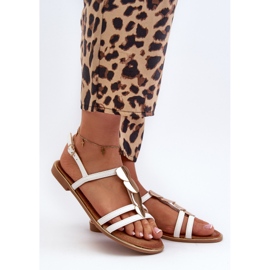 Sandálias Rasteiras Femininas Com Decorações Douradas, Raiva Branca branco 1