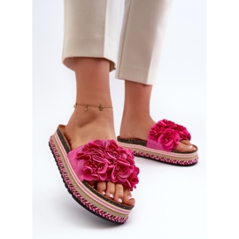Chinelos femininos com plataforma decorados com flores fúcsia Nodina rosa 2