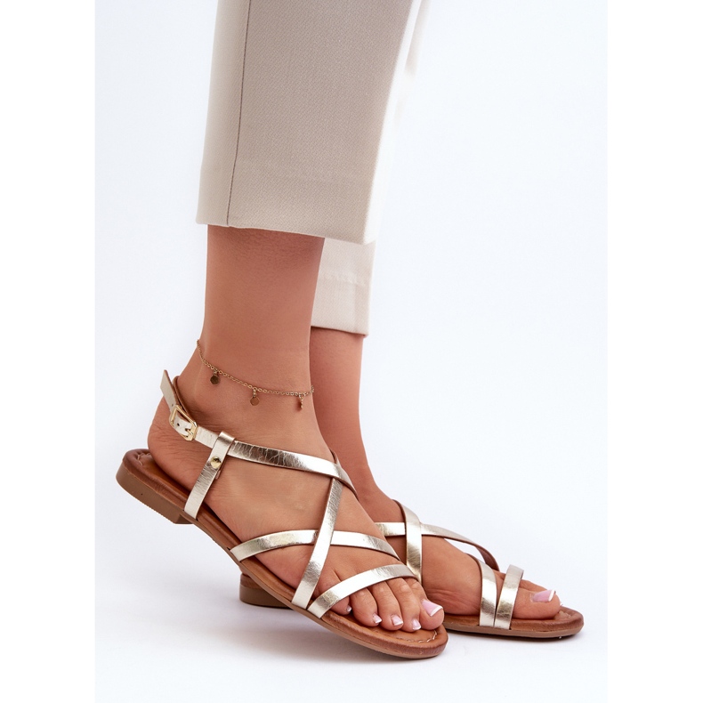 Sandálias femininas planas de couro Maciejka 06635-25 douradas dourado 2
