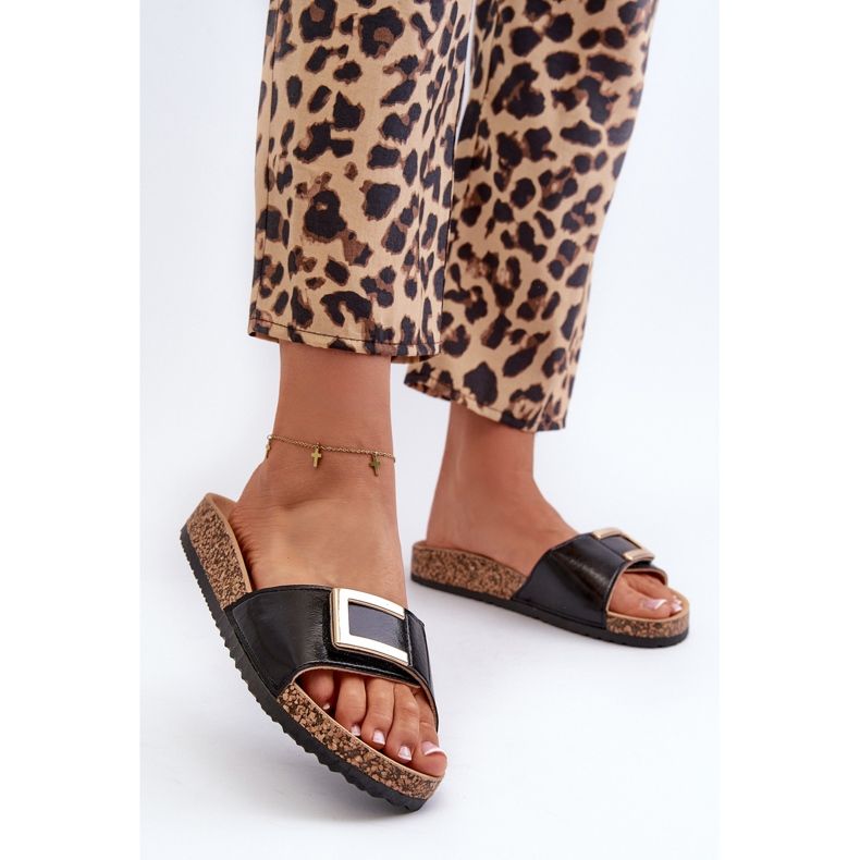 Chinelos Femininos em Plataforma de Cortiça com Decoração, Preto Elleriome 2